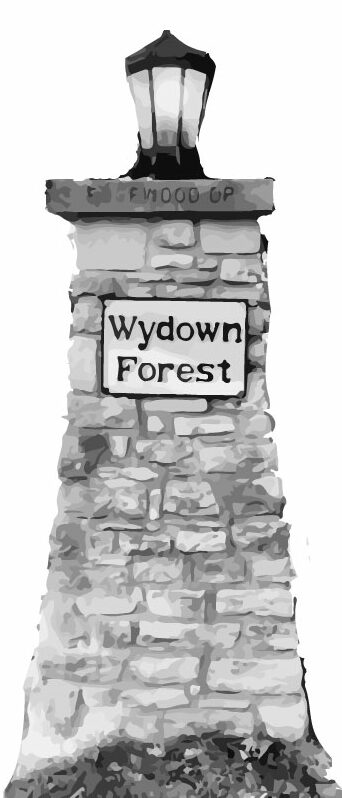 The historical, stone pillared entrance to Wydown Forest.